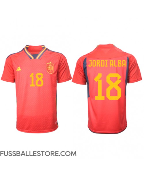 Günstige Spanien Jordi Alba #18 Heimtrikot WM 2022 Kurzarm